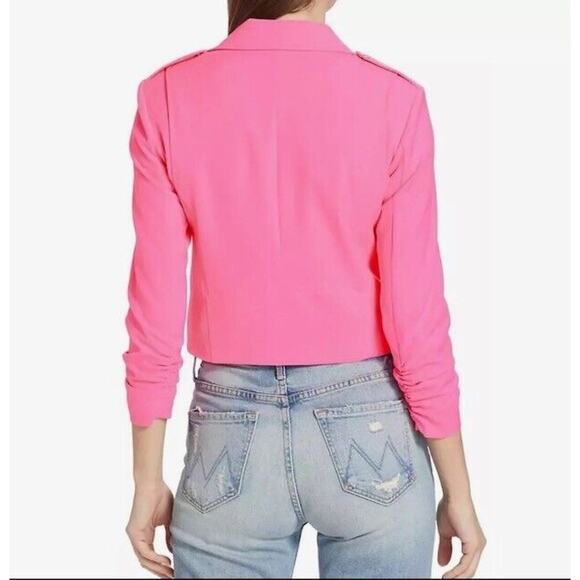 Generation Love Colleen Crepe Moto Jacket Ruched Sleeves Zip Up Ultra Pink S NEW - Picture 3 of 10